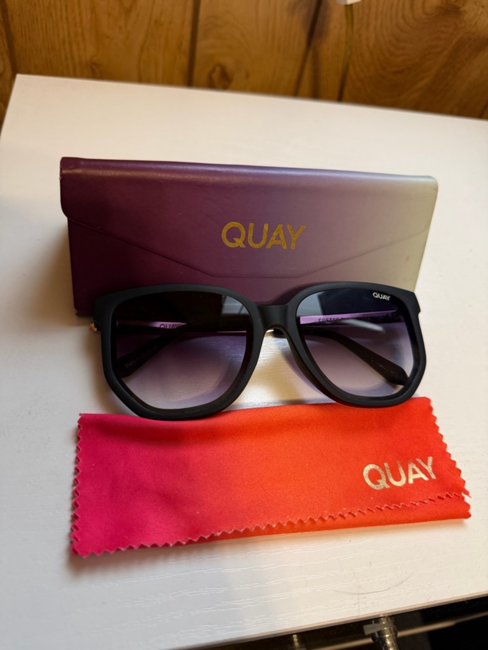 Quay Australia Matte Black Frame Sunglasses with Gradient Purple Lenses